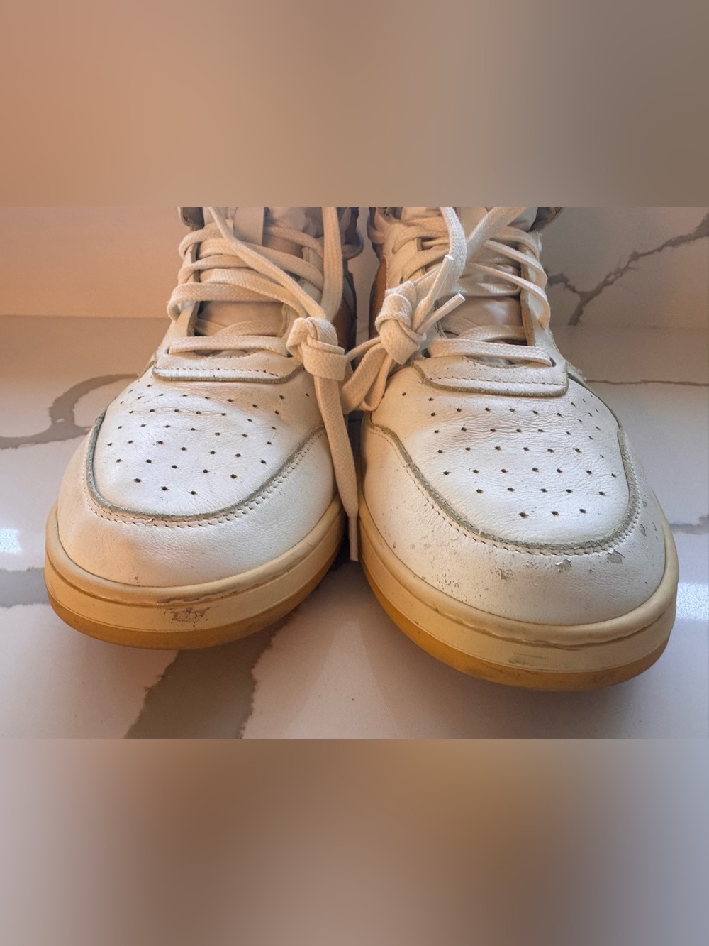 Rhude Rhecess Hi White/Yellow Leather Sneakers - Size 12 - Picture 13 of 16
